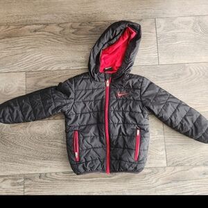 Nike Kids Black Puffer Jacket with red Lining and Trim EUC